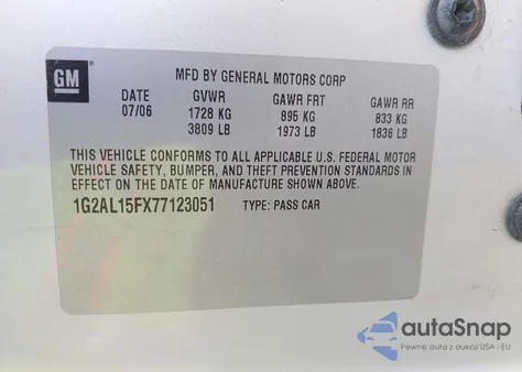2007 Pontiac G5 from USA, damaged, VIN 1G2AL15FX77123051
